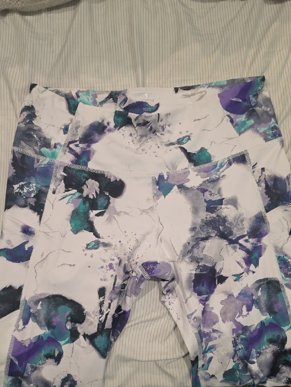Apana White Leggings with Purple & Teal Floral Watercolor Print